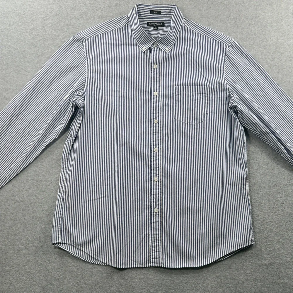 J. Crew Button Down Shirt Mens XL Blue Striped Mercantile Flex Slim